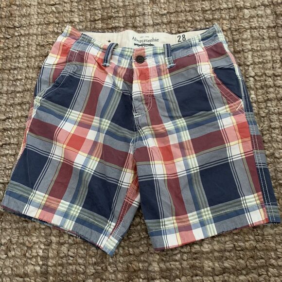 Abercrombie & Fitch Plaid Shorts Heavy Cotton Button Fly Blue Size 28 NEW - Picture 1 of 7